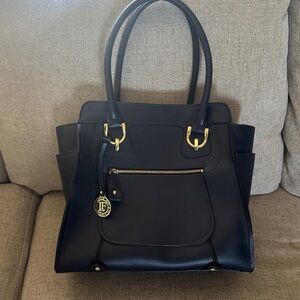 London Fog Navy Tote Bag with Gold Accents